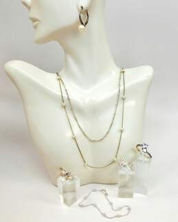 Romantic 925 Sterling Silver Pearl & Beaded Chain Necklaces & Bracelet Pearl CZ Hoop Earrings Love Rose & Heart CZ Rings 17.5g