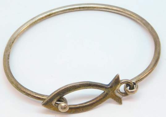 Taxco 925 Vintage Fish Design Hook Bangle Bracelet 15.1g image number 3