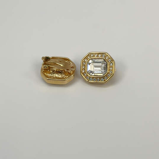 Designer Swarovski Gold-Tone Facet Cut Center Crystal Clip-On Stud Earrings image number 3