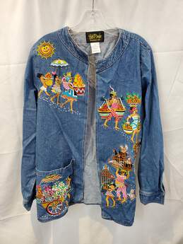Bob Mackie Wearable Art Long Sleeve Embroidered Jean Jacket Adult Size M