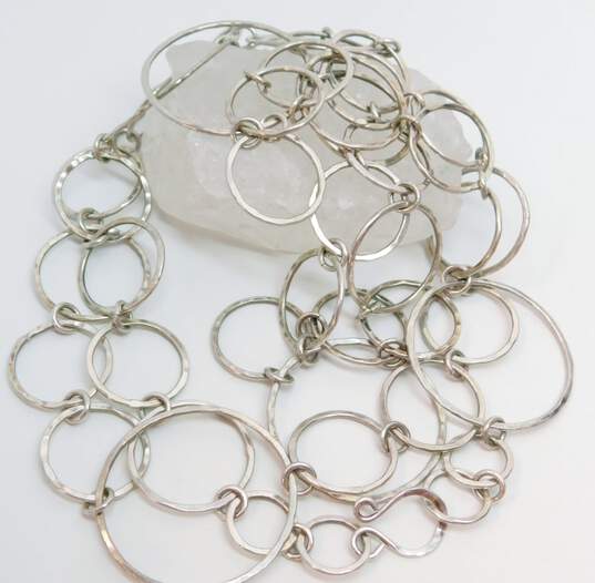 925 Sterling Silver Mexico Hammered Open Circle Link S Hook Clasp Necklace image number 4