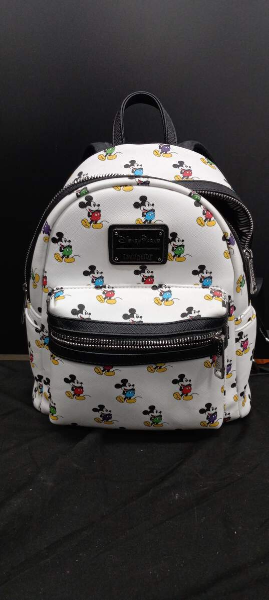 Loungefly Disney Parks White Leather Backpack w/Mickey Mouse Designs image number 1