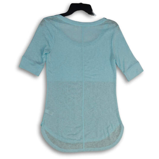 Womens Blue Scoop Neck High Low Hem 3/4 Sleeve Pullover Blouse Top Size XS image number 2