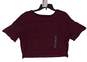 Womens Burgundy Round Neck Short Sleeve Knitted Pullover Shirt Size XL image number 1