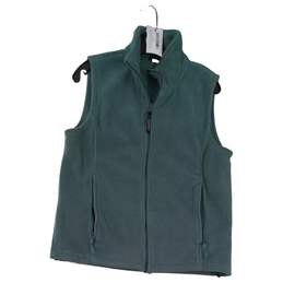 Mens Green Sleeveless Pockets Full Zip Fleece Vest Size Large