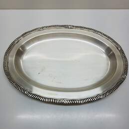 Brushed metal art deco Pottery Barn large serving tray with etched rim