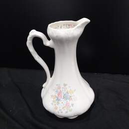 Vintage White Floral Ceramic Pitcher