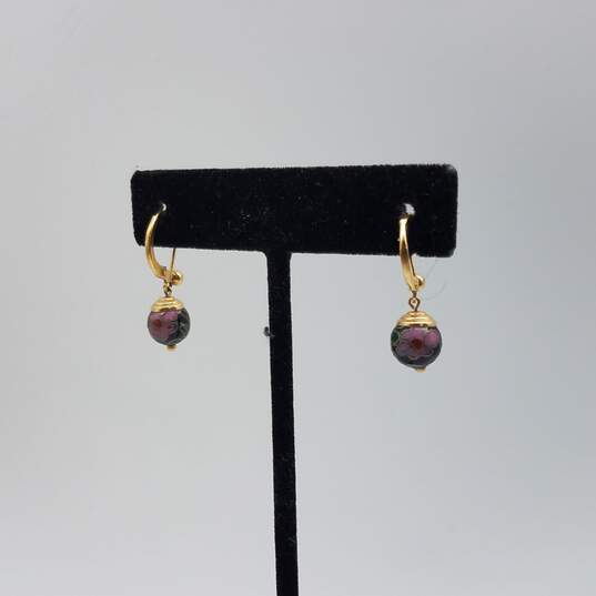 14k Gold Cloisonné Drop Earring 2.9g image number 6
