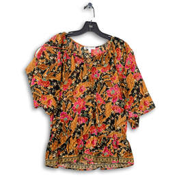 Womens Multicolor Floral Round Neck Pullover Blouse Top Size M