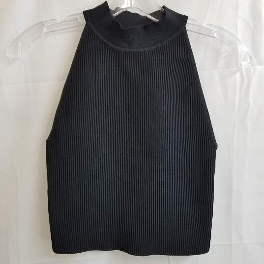 Black stretch knit ribbed tank top women's size S image number 1