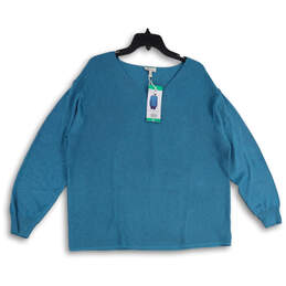 NWT Womens Blue KKnitted Long Sleeve V-Neck Pullover Sweater Size XL