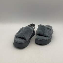 Womens Disco Gray Lamb Fur Open Toe Slip On Platform Heel Slide Slippers Size 9