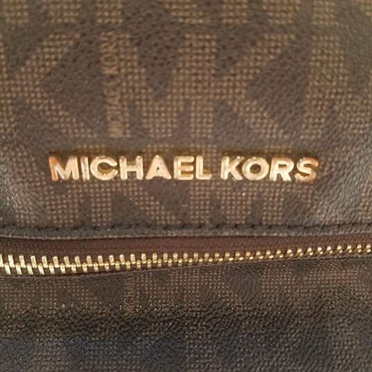 Michael Kors Rhea Brown MK Signature Print Canvas Backpack Bag image number 5