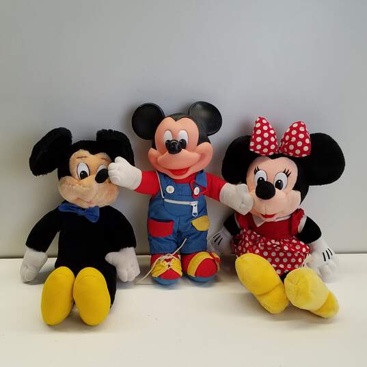 Bundle of 3 Vintage Mickey Mouse Minnie Mouse Stuffed Toys image number 1