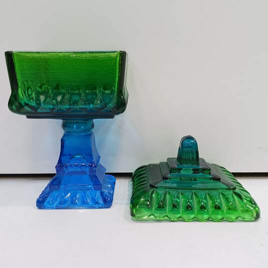 Vintage  Glass Pedestal Candy Dish W/ Lid image number 1