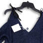 NWT Womens Blue Knitted Cold Shoulder V-Neck Long Sleeve Sweater Size XL image number 2