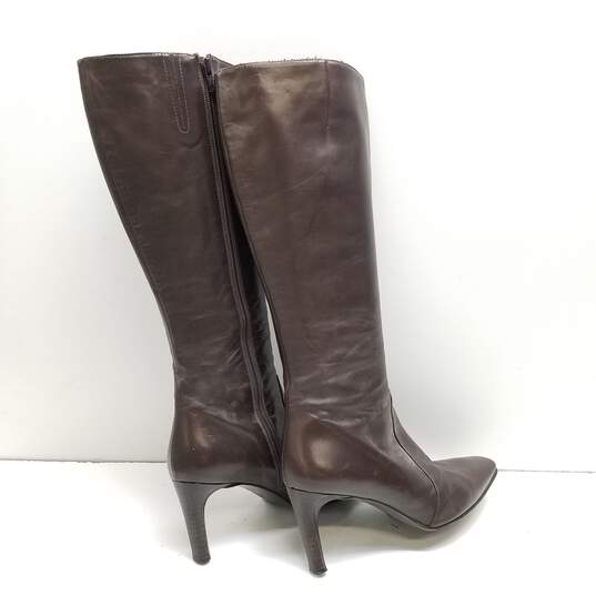 Via Spiga Italy Brown Leather Knee Riding Zip Heel Boots Shoes Size 7.5 M image number 4