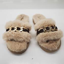 Michael Kors Women's Scarlet Faux Fur Chain Slide Sandals Size 9