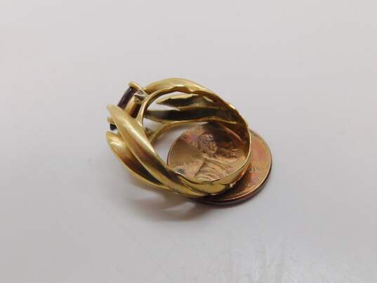 14K Yellow Gold Garnet & Diamond Accent Open Swirl Wide Band Ring 6.0g image number 3