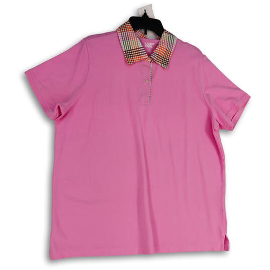 Mens Pink Short Sleeve Spread Collar Button Front Polo Shirt Size 1X image number 4