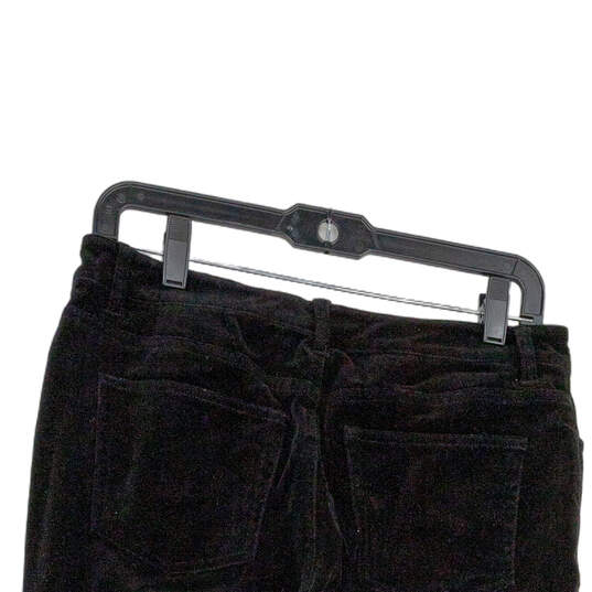 Womens Black Velvet Flat Front Pockets Straight Leg Cropped Pants Size 4 image number 4