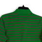 Womens Green Pink Striped Spread Collar Long Sleeve Polo Shirt Size M image number 4