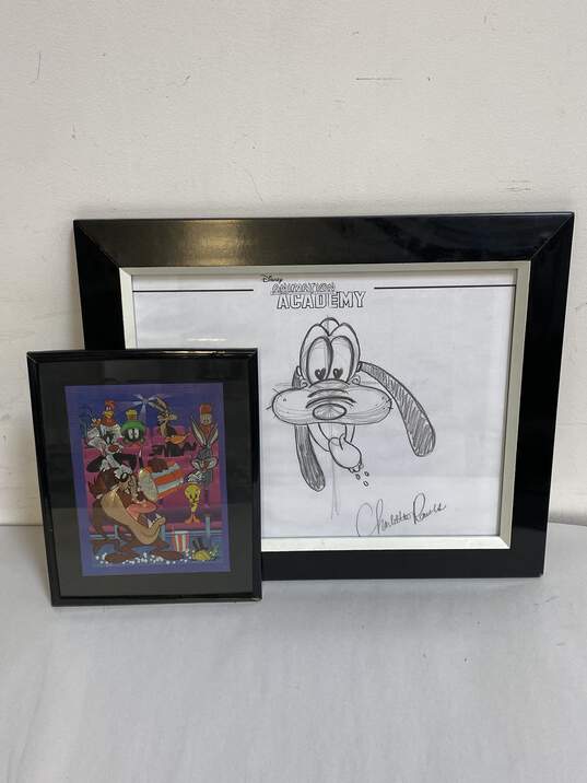 Lot of 2 Loony Tunes Foil Art & Animation Academy Pluto Disney Signed image number 1
