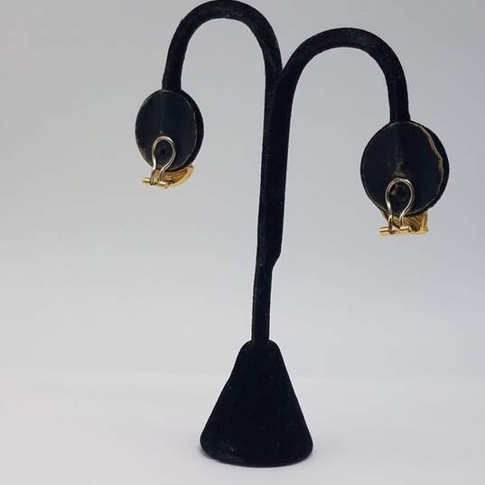 18k Two Tone Gold Diamond Flower Design Omega Back Earrings 7.6g image number 3
