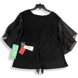 NWT Studio Womens Black Rhinestone Flutter Sleeve Pullover Blouse Top Size 20W alternative image
