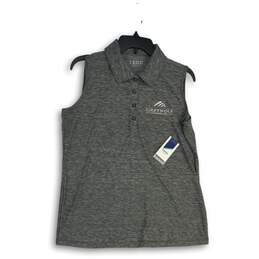 NWT IZOD Womens Gray Heather Button Front Sleeveless Golf Polo Shirt Size L