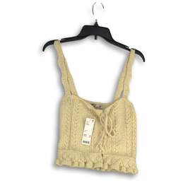 NWT Urban Outfitters Womens Cream Sleeveless Square Neck Cropped Tank Top Size M