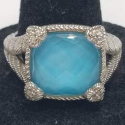 Judith Ripka 925 Silver Faceted Turquoise Diamondique Sz 9 3/4 Ring 12.7g alternative image