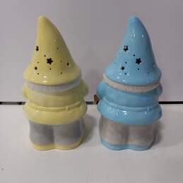 Pair Of Mr. Christmas Gnome Illuminated Lid Yellow And Blue Cookie Jars alternative image
