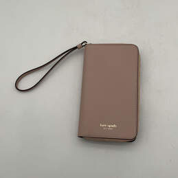 Womens Pink Leather Phone Case Card Slots Zip Around Wristlet Wallet