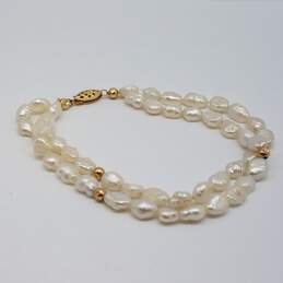 14k Gold Fw Pearl 2 Strand Bracelet 11.7g