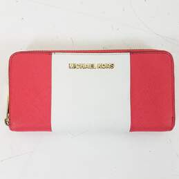 Michael Kors Saffiano Leather Continental Wallet Red White
