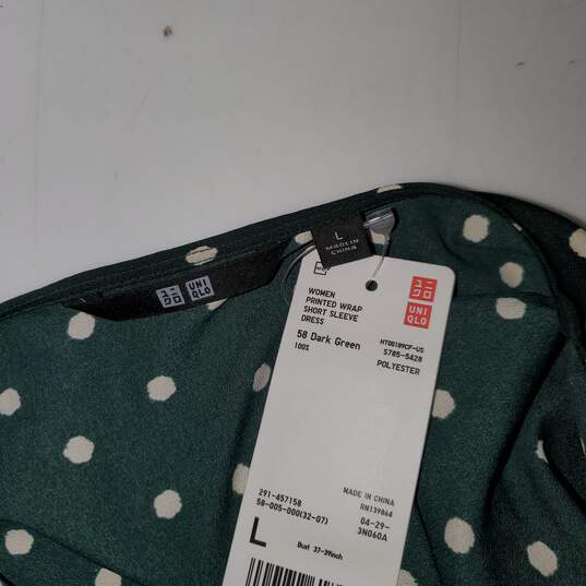 Uniqlo Dark Green Printed Wrap Short Sleeve Dress NWT Women's Size L image number 3