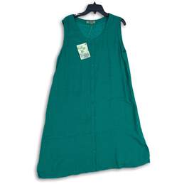NWT Flax Womens Green Sleeveless Button Front Shift Dress Size Medium