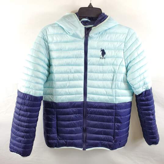 U.S Polo Assn. Women Blue Quilted Puffer Jacket M image number 1