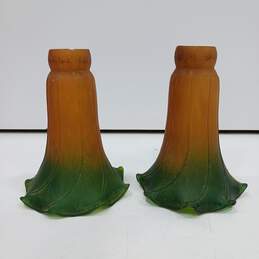2 Lily Tulip Amber Green Glass Lamp Shade