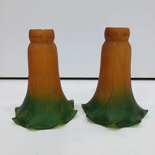 2 Lily Tulip Amber Green Glass Lamp Shade image number 1