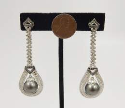 18K White Gold 3.73 CTTW Black & White Diamond Tahitian Pearl Statement Earrings 22.7g alternative image