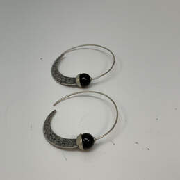 Designer Silpada 925 Sterling Silver Black Onyx Comet Tail Hoop Earrings alternative image