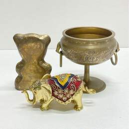 Brass Pedestal Vase/Teddy Bear Book End / Elephant Figurine Lot of 3 alternative image