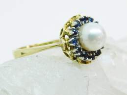 18K Yellow Gold Sapphire & Pearl Ring 4.2g alternative image
