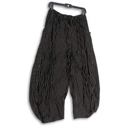 NWT Womens Black White Striped Elastic Waist Wide Leg Harem Pants Size L alternative image
