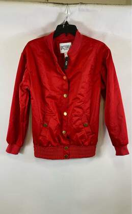 NWT Victorias Secret Womens Red Pockets Long Sleeve Sport Bomber Jacket Size XS