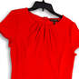 Womens Red Pleated Short Sleeve Keyhole Neck Back Zip Sheath Dress Size 10 image number 3