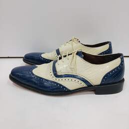 Men's Stacy Adams White/Blue Leather Dress Shoes Size 10.5