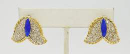 14K Yellow Gold 1.46 CTTW Diamond & Lapis Artisan Omega Back Earrings 7.6g alternative image